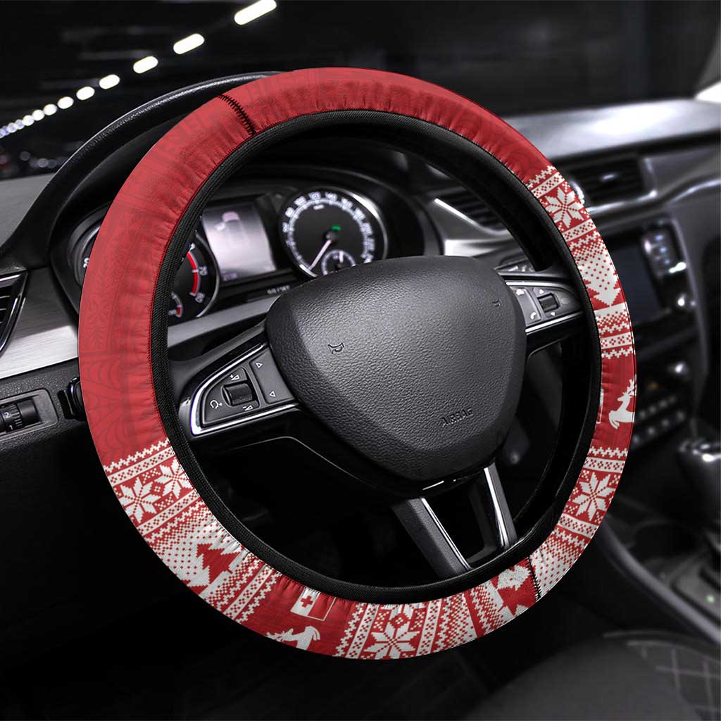 Tonga Rugby Christmas Steering Wheel Cover Mate Maa Tonga Ngatu Pattern LT14 Universal Fit Red - Polynesian Pride