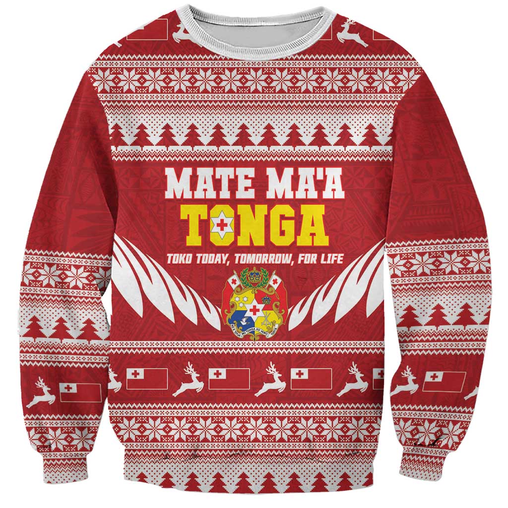 Personalised Tonga Rugby Christmas Sweatshirt Mate Maa Tonga Ngatu Pattern LT14 Unisex Red - Polynesian Pride
