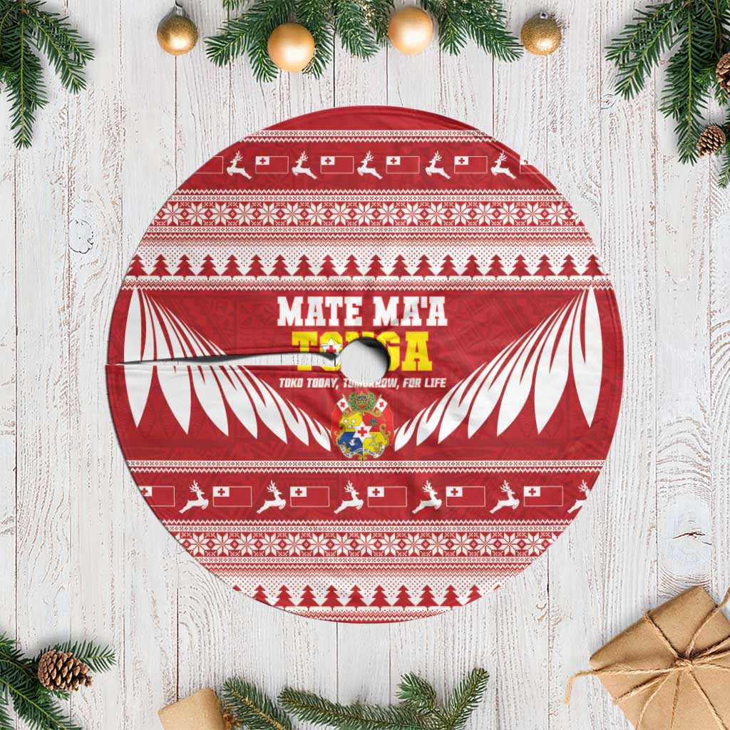 Tonga Rugby Christmas Tree Skirt Mate Maa Tonga Ngatu Pattern LT14 Casual Red - Polynesian Pride