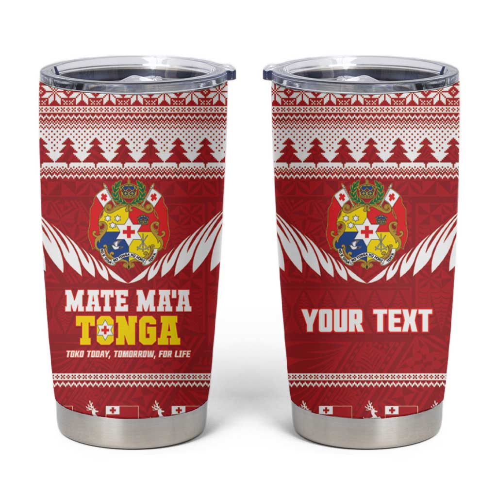 Personalised Tonga Rugby Christmas Tumbler Cup Mate Maa Tonga Ngatu Pattern LT14 Red - Polynesian Pride