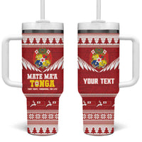 Personalised Tonga Rugby Christmas Tumbler With Handle Mate Maa Tonga Ngatu Pattern LT14 One Size: 40 oz Red - Polynesian Pride