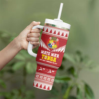 Personalised Tonga Rugby Christmas Tumbler With Handle Mate Maa Tonga Ngatu Pattern LT14 - Polynesian Pride