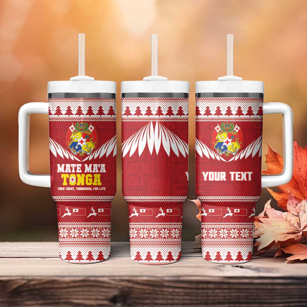 Personalised Tonga Rugby Christmas Tumbler With Handle Mate Maa Tonga Ngatu Pattern LT14 - Polynesian Pride