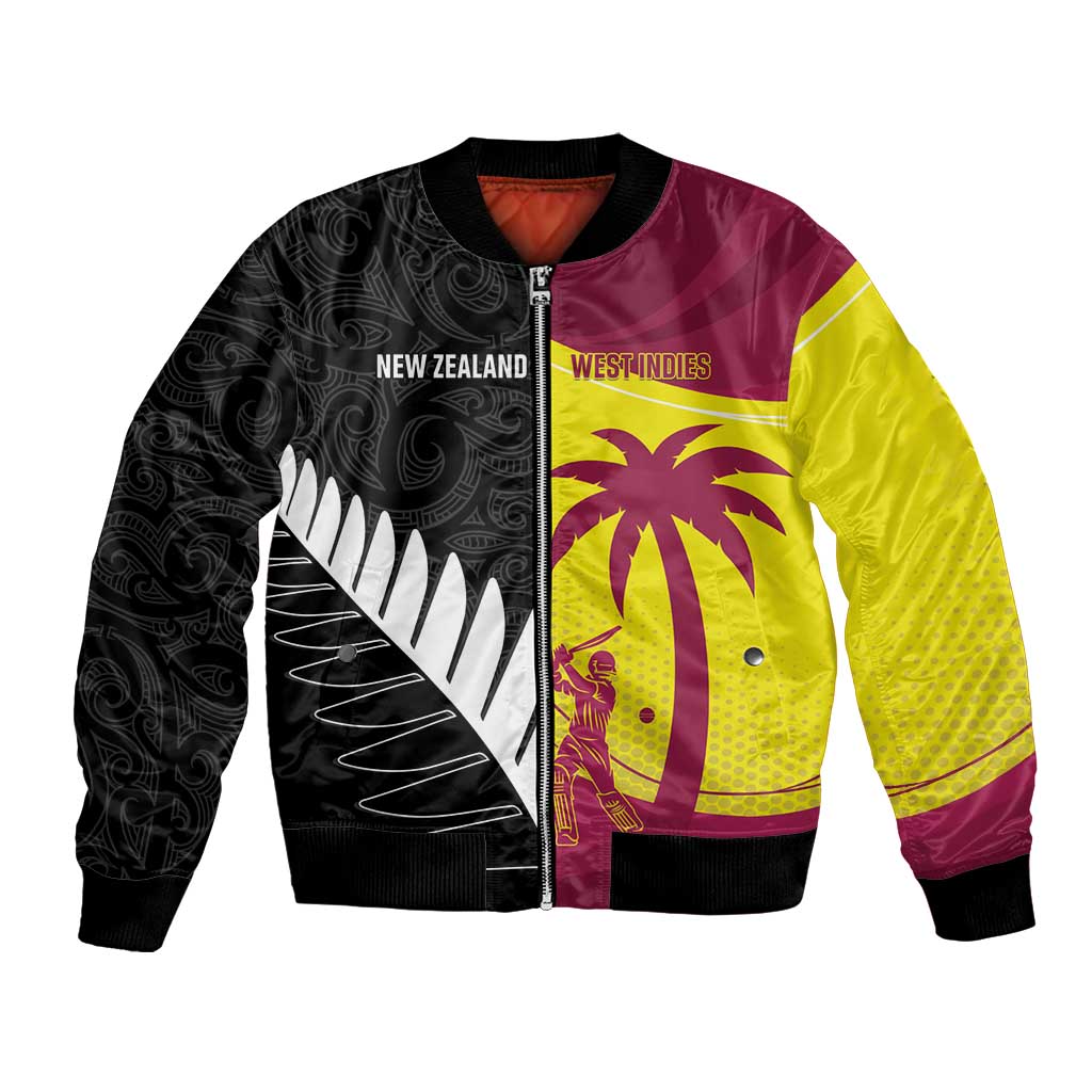 New Zealand and West Indies Cricket Custom Bomber Jacket Black Cap Windies Together LT14 Unisex Black - Polynesian Pride
