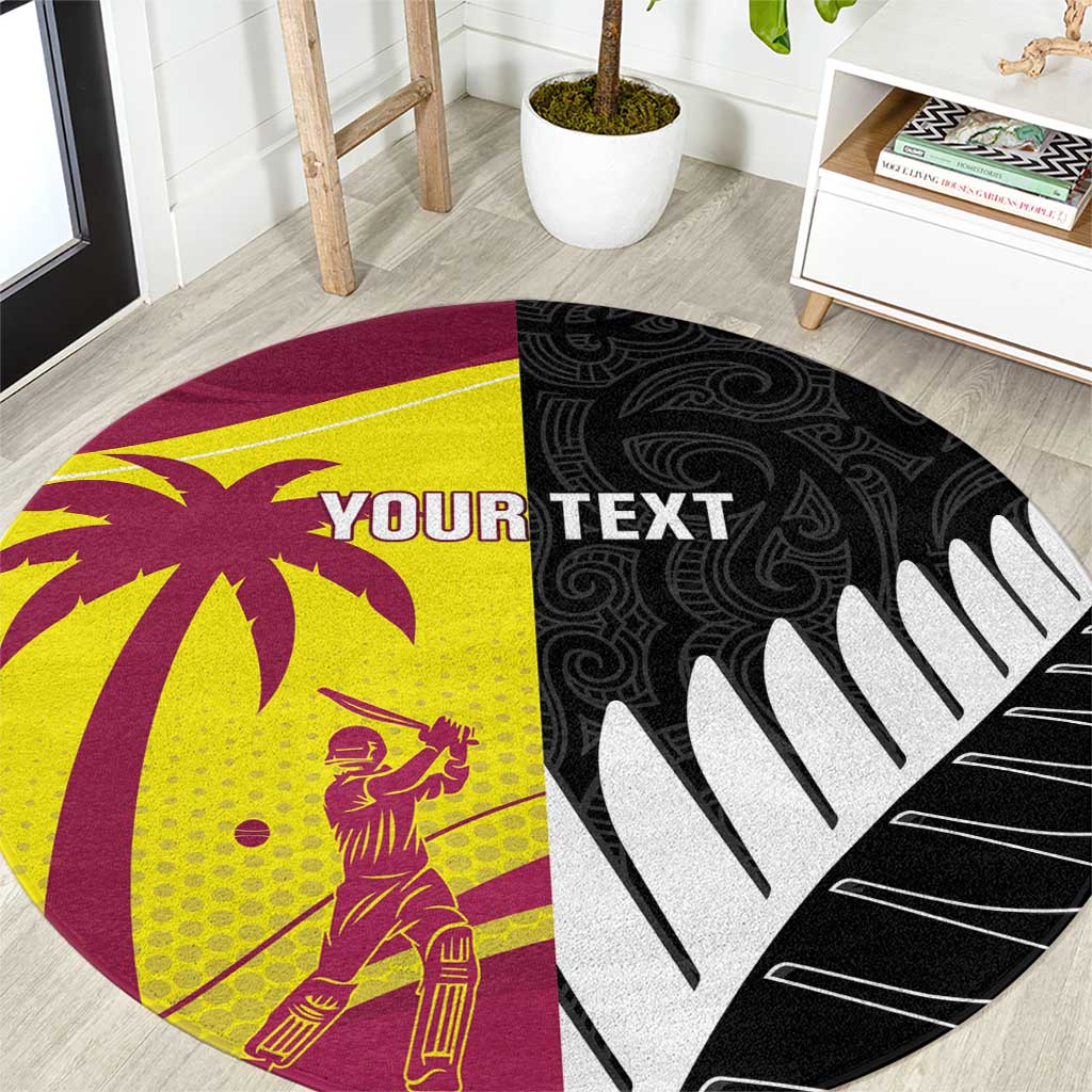 New Zealand and West Indies Cricket Custom Round Carpet Black Cap Windies Together LT14 Black - Polynesian Pride