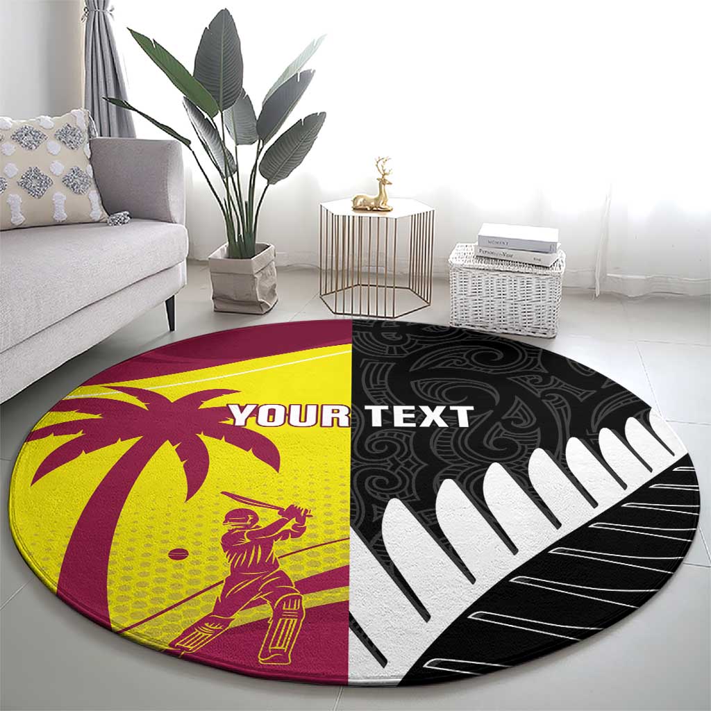 New Zealand and West Indies Cricket Custom Round Carpet Black Cap Windies Together LT14 - Polynesian Pride