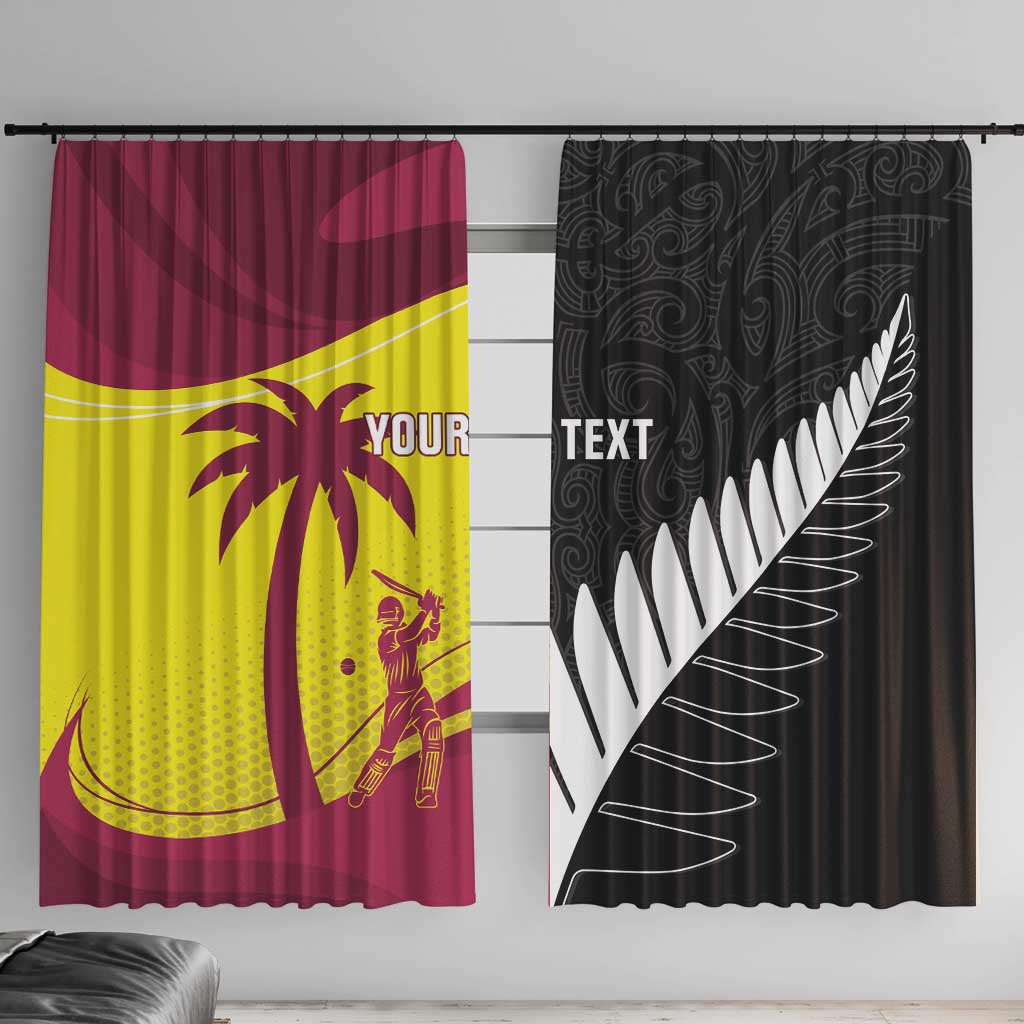 New Zealand and West Indies Cricket Custom Window Curtain Black Cap Windies Together LT14 With Hooks Black - Polynesian Pride