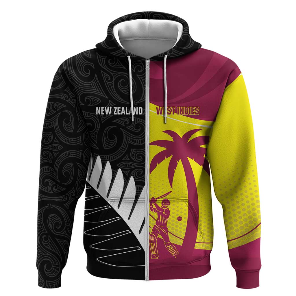 New Zealand and West Indies Cricket Custom Zip Hoodie Black Cap Windies Together LT14 Zip Hoodie Black - Polynesian Pride
