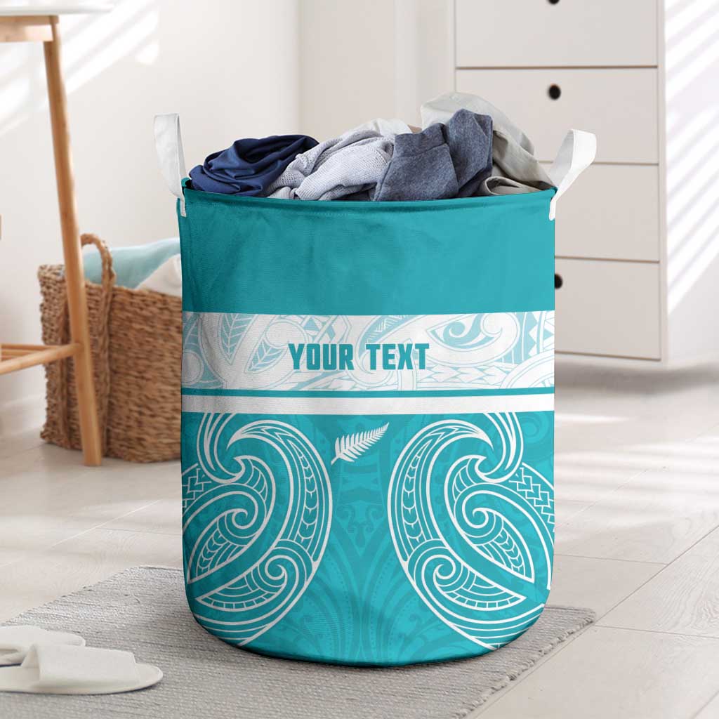New Zealand Silver Fern Cricket Custom Laundry Basket Black Cap Teal Maori Pattern LT14 Teal - Polynesian Pride