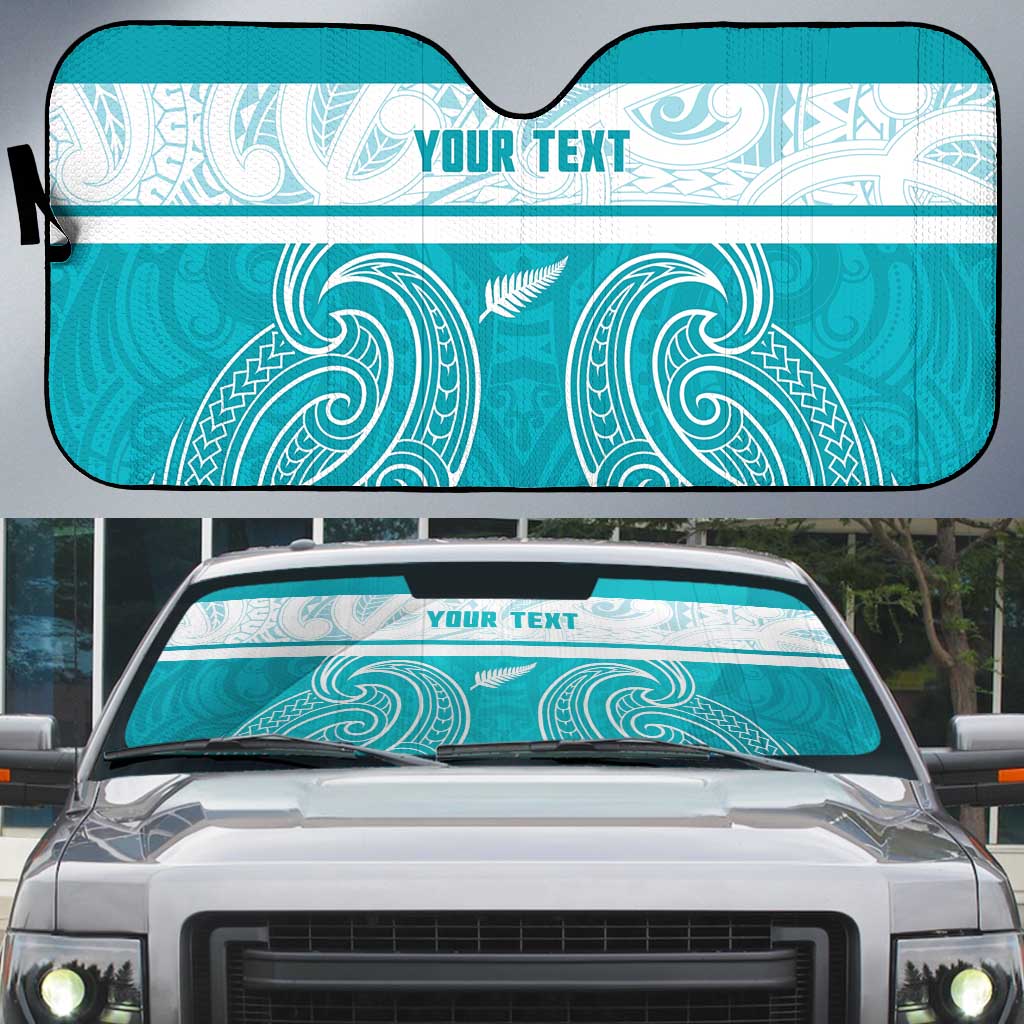 New Zealand Silver Fern Cricket Custom Auto Sun Shade Black Cap Teal Maori Pattern LT14 Teal - Polynesian Pride