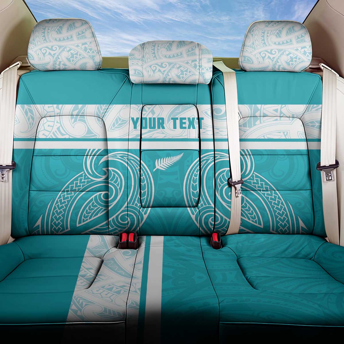 New Zealand Silver Fern Cricket Custom Back Car Seat Cover Black Cap Teal Maori Pattern LT14 One Size Teal - Polynesian Pride