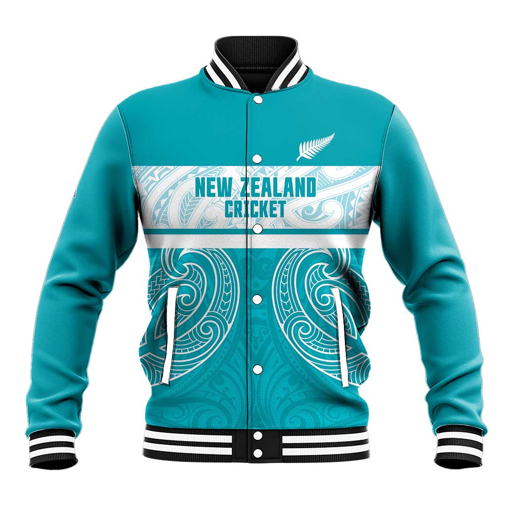 New Zealand Silver Fern Cricket Custom Baseball Jacket Black Cap Teal Maori Pattern LT14 Unisex Teal - Polynesian Pride
