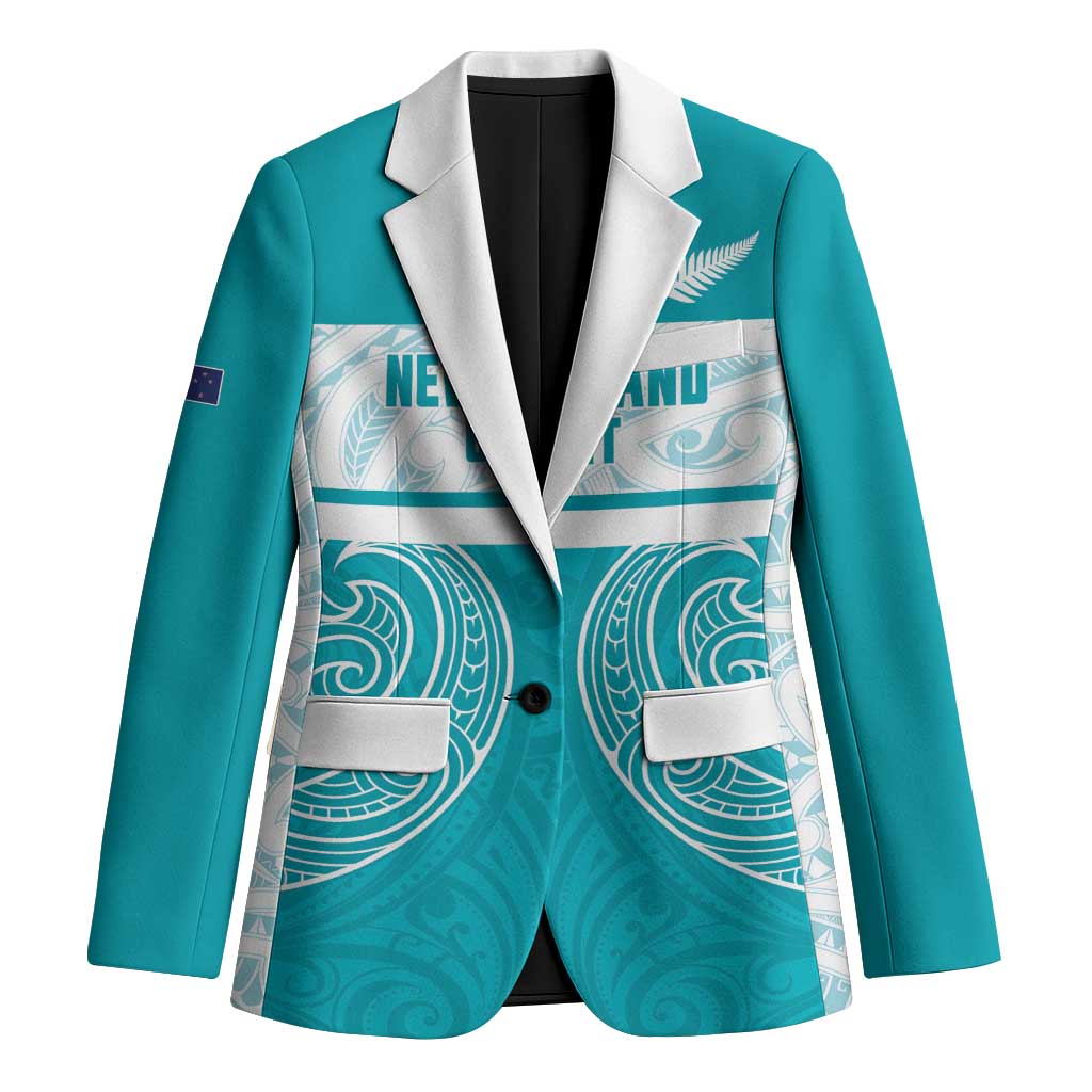 New Zealand Silver Fern Cricket Custom Blazer Black Cap Teal Maori Pattern LT14 Unisex Teal - Polynesian Pride