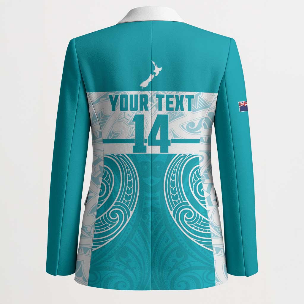 New Zealand Silver Fern Cricket Custom Blazer Black Cap Teal Maori Pattern LT14 - Polynesian Pride