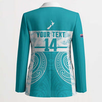 New Zealand Silver Fern Cricket Custom Blazer Black Cap Teal Maori Pattern LT14 - Polynesian Pride