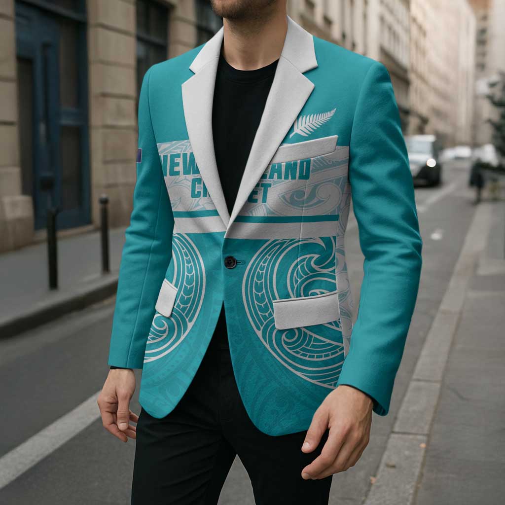New Zealand Silver Fern Cricket Custom Blazer Black Cap Teal Maori Pattern LT14 - Polynesian Pride