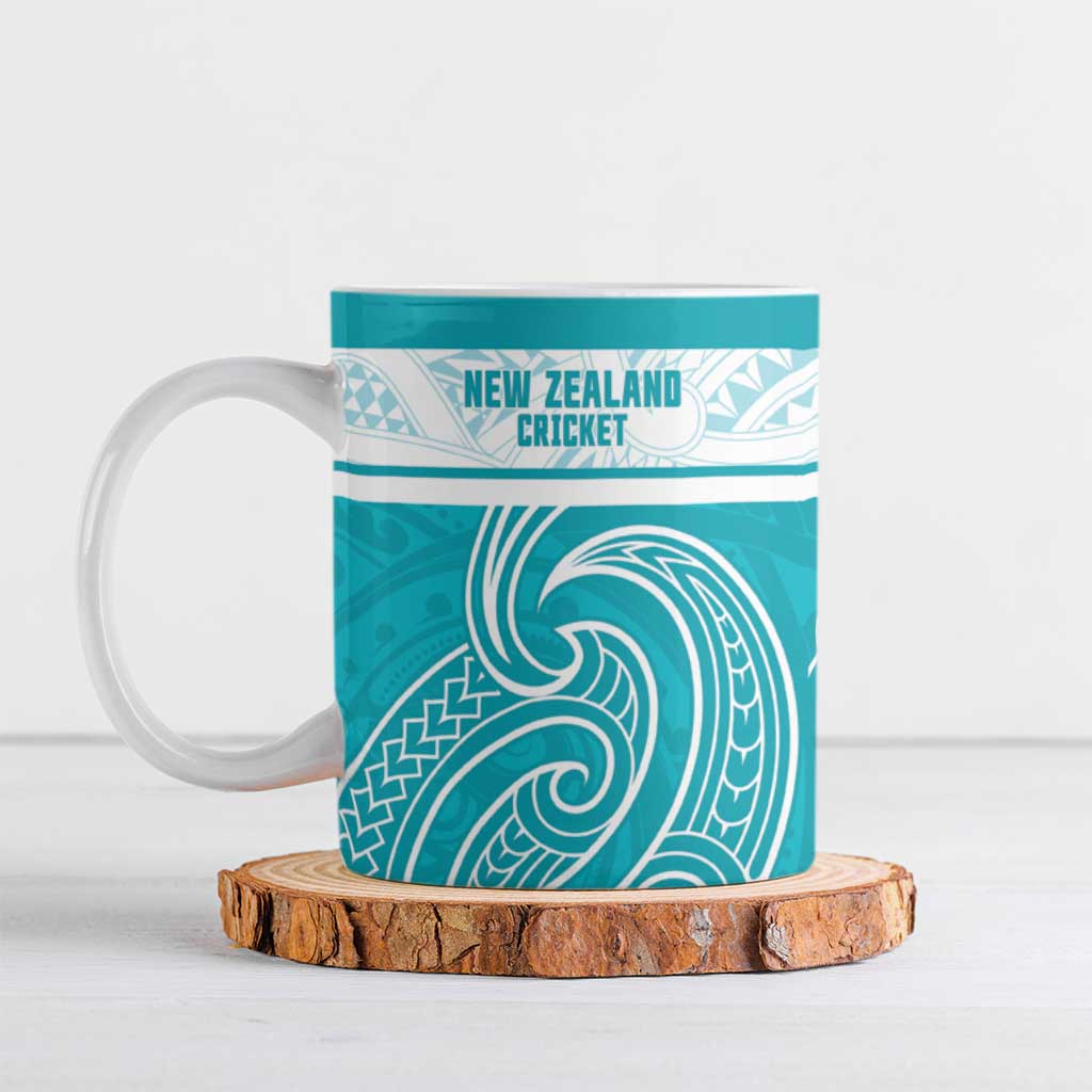 New Zealand Silver Fern Cricket Custom Ceramic Mug Black Cap Teal Maori Pattern LT14 Teal - Polynesian Pride
