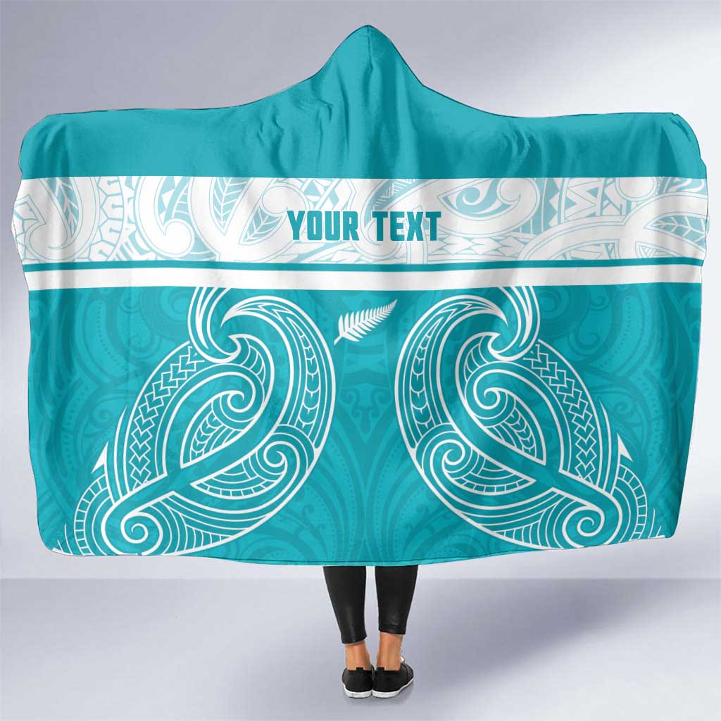 New Zealand Silver Fern Cricket Custom Hooded Blanket Black Cap Teal Maori Pattern LT14 One Size Teal - Polynesian Pride