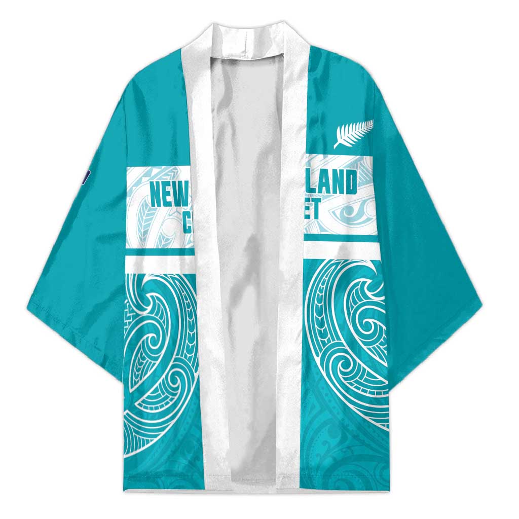 New Zealand Silver Fern Cricket Custom Kimono Black Cap Teal Maori Pattern LT14 Unisex Teal - Polynesian Pride