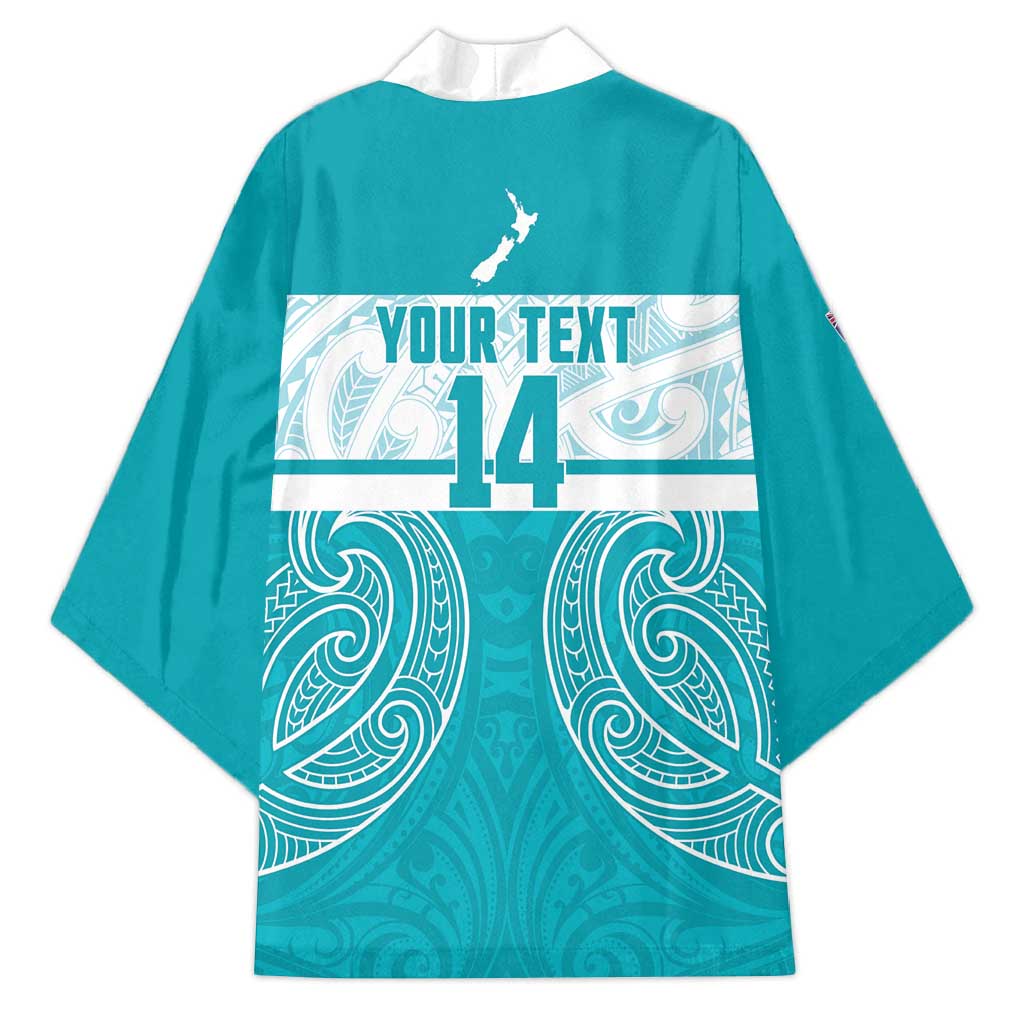 New Zealand Silver Fern Cricket Custom Kimono Black Cap Teal Maori Pattern LT14 - Polynesian Pride