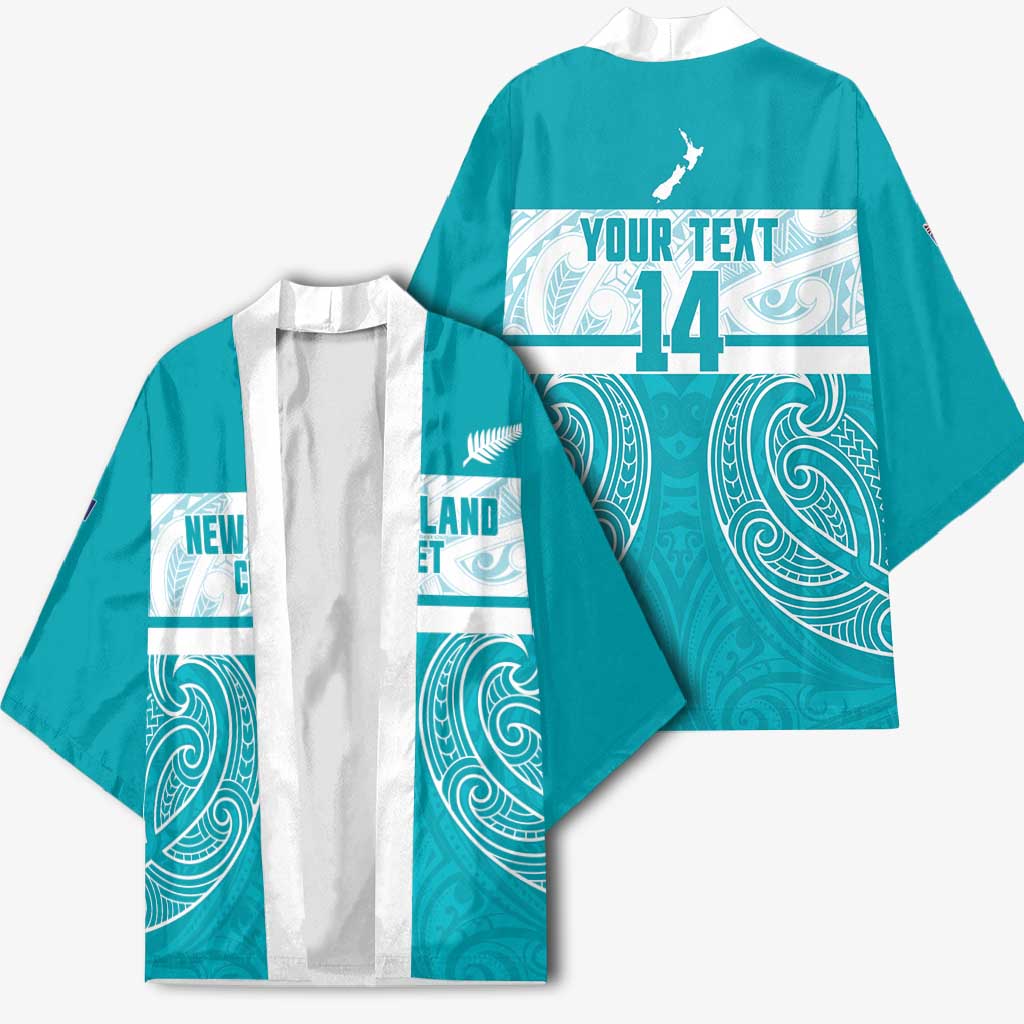 New Zealand Silver Fern Cricket Custom Kimono Black Cap Teal Maori Pattern LT14 - Polynesian Pride