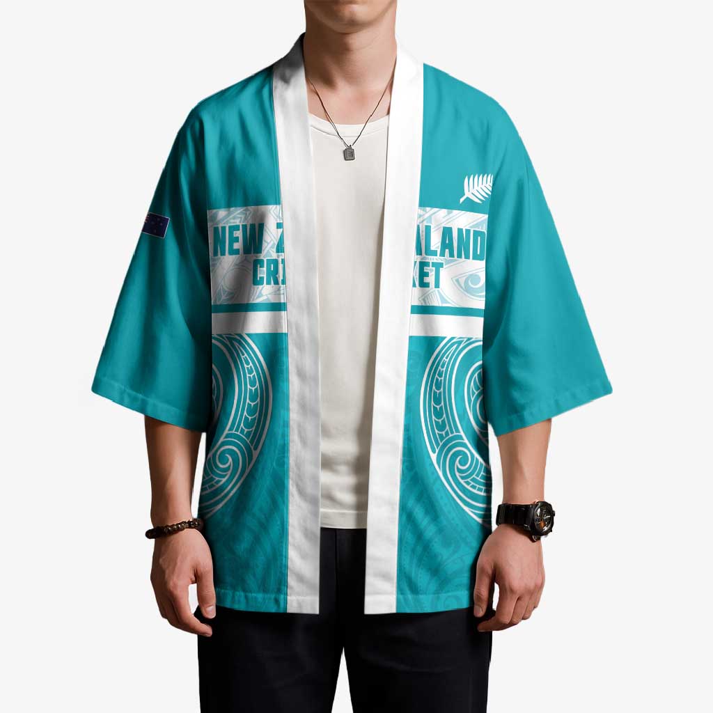 New Zealand Silver Fern Cricket Custom Kimono Black Cap Teal Maori Pattern LT14 - Polynesian Pride
