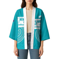 New Zealand Silver Fern Cricket Custom Kimono Black Cap Teal Maori Pattern LT14 - Polynesian Pride