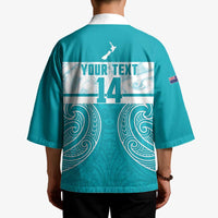 New Zealand Silver Fern Cricket Custom Kimono Black Cap Teal Maori Pattern LT14 - Polynesian Pride