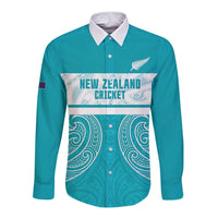 New Zealand Silver Fern Cricket Custom Long Sleeve Button Shirt Black Cap Teal Maori Pattern LT14 Unisex Teal - Polynesian Pride