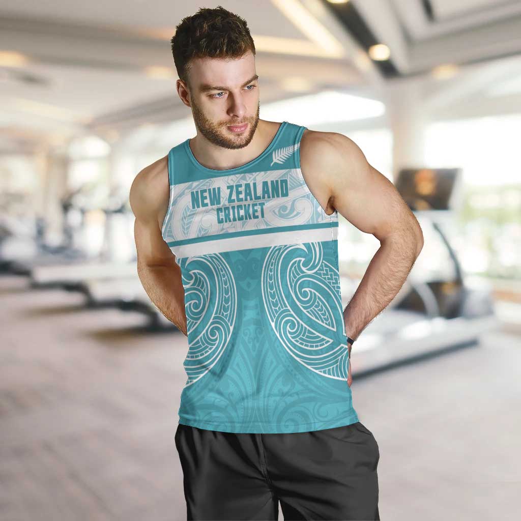 New Zealand Silver Fern Cricket Custom Men Tank Top Black Cap Teal Maori Pattern LT14 Teal - Polynesian Pride