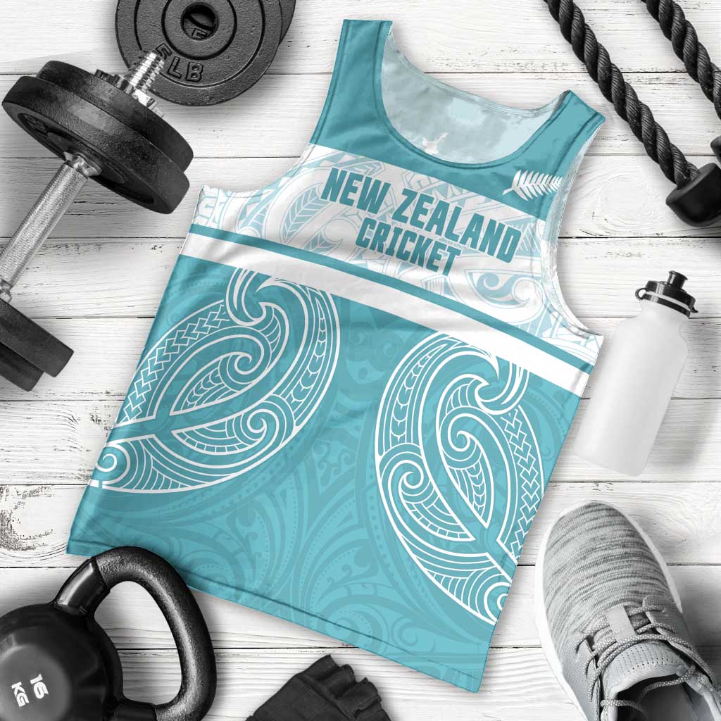 New Zealand Silver Fern Cricket Custom Men Tank Top Black Cap Teal Maori Pattern LT14 - Polynesian Pride