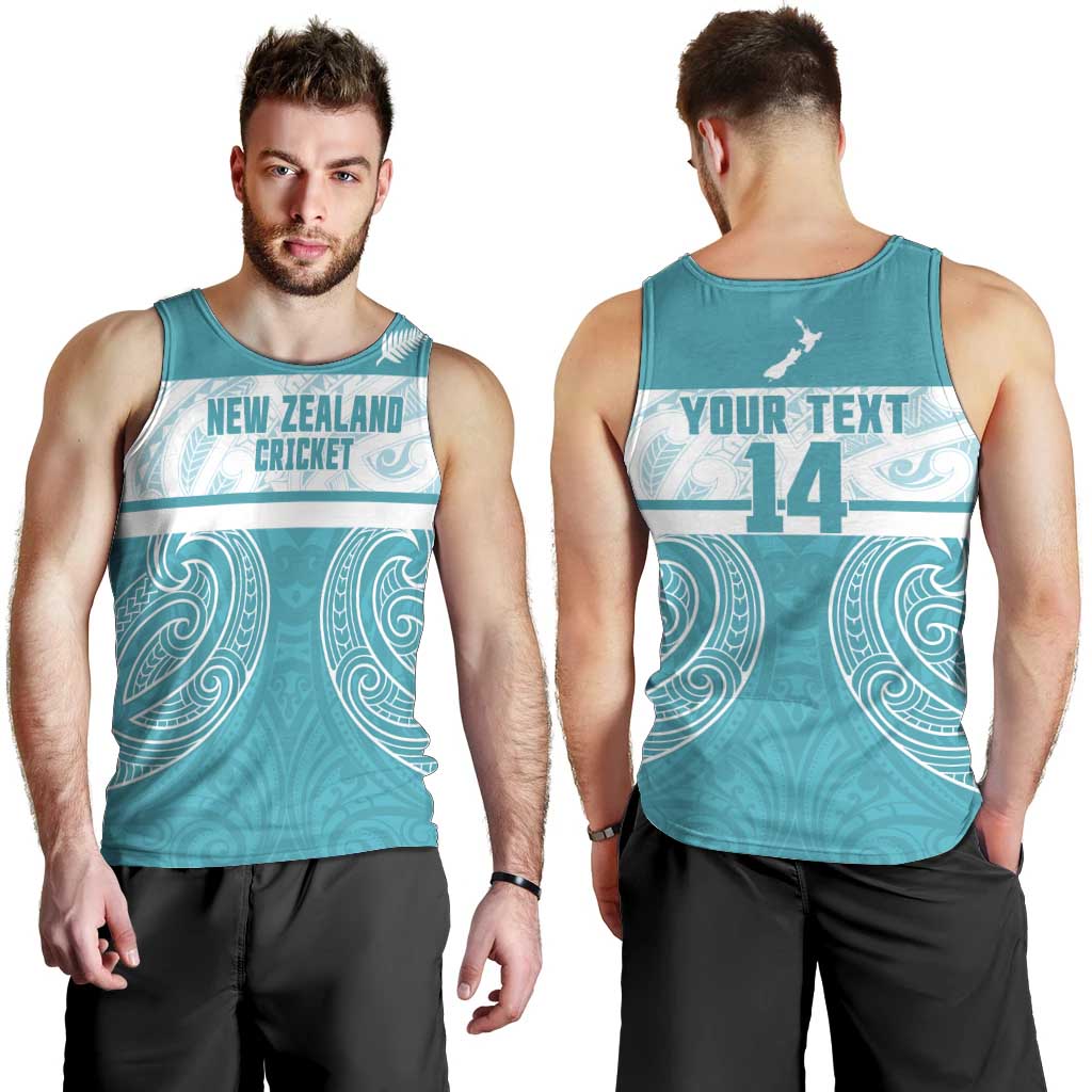 New Zealand Silver Fern Cricket Custom Men Tank Top Black Cap Teal Maori Pattern LT14 - Polynesian Pride