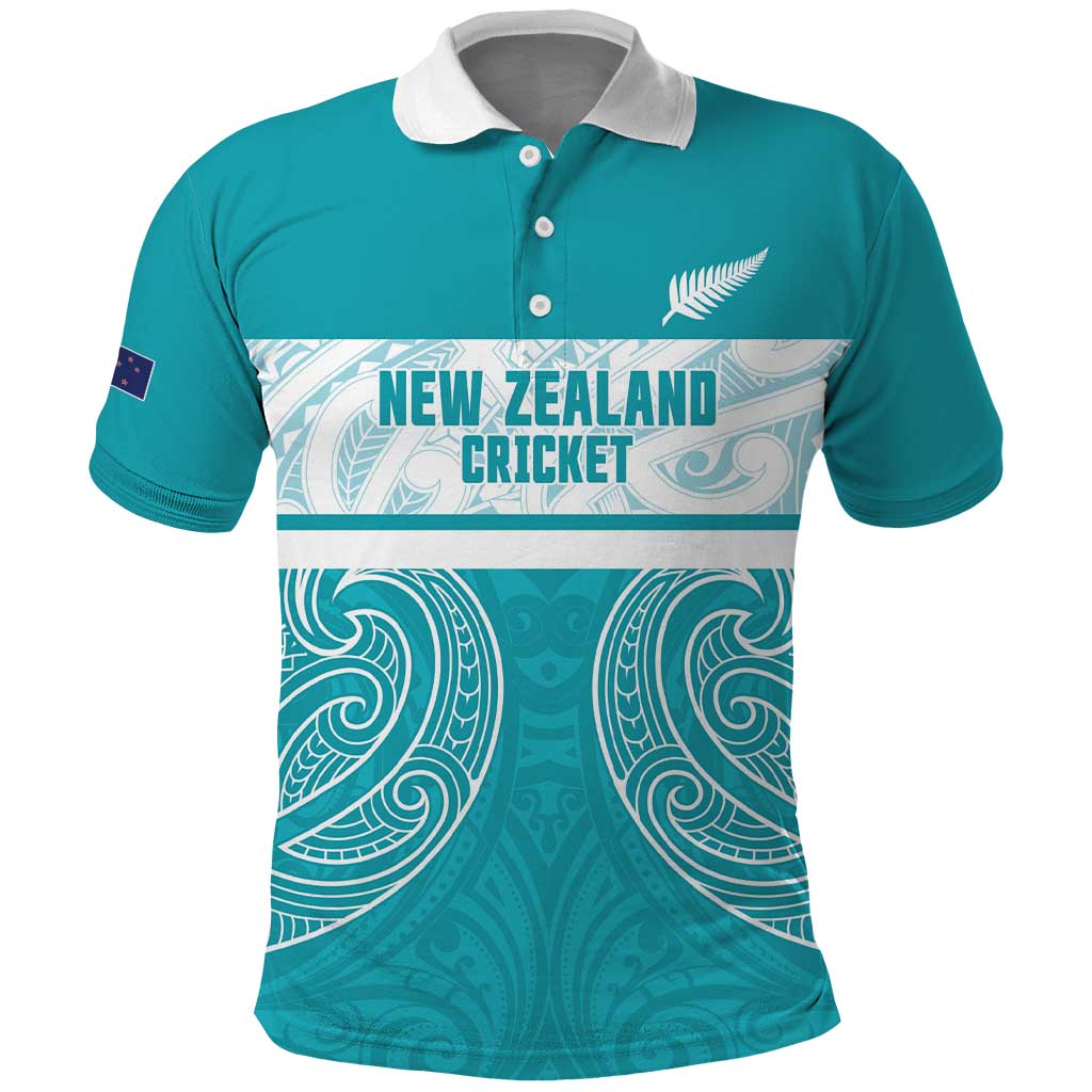 New Zealand Silver Fern Cricket Custom Polo Shirt Black Cap Teal Maori Pattern LT14 Teal - Polynesian Pride