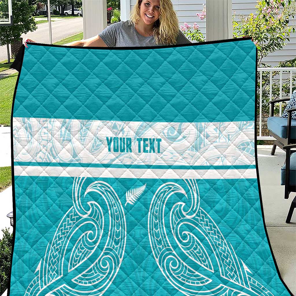 New Zealand Silver Fern Cricket Custom Quilt Black Cap Teal Maori Pattern LT14 Teal - Polynesian Pride