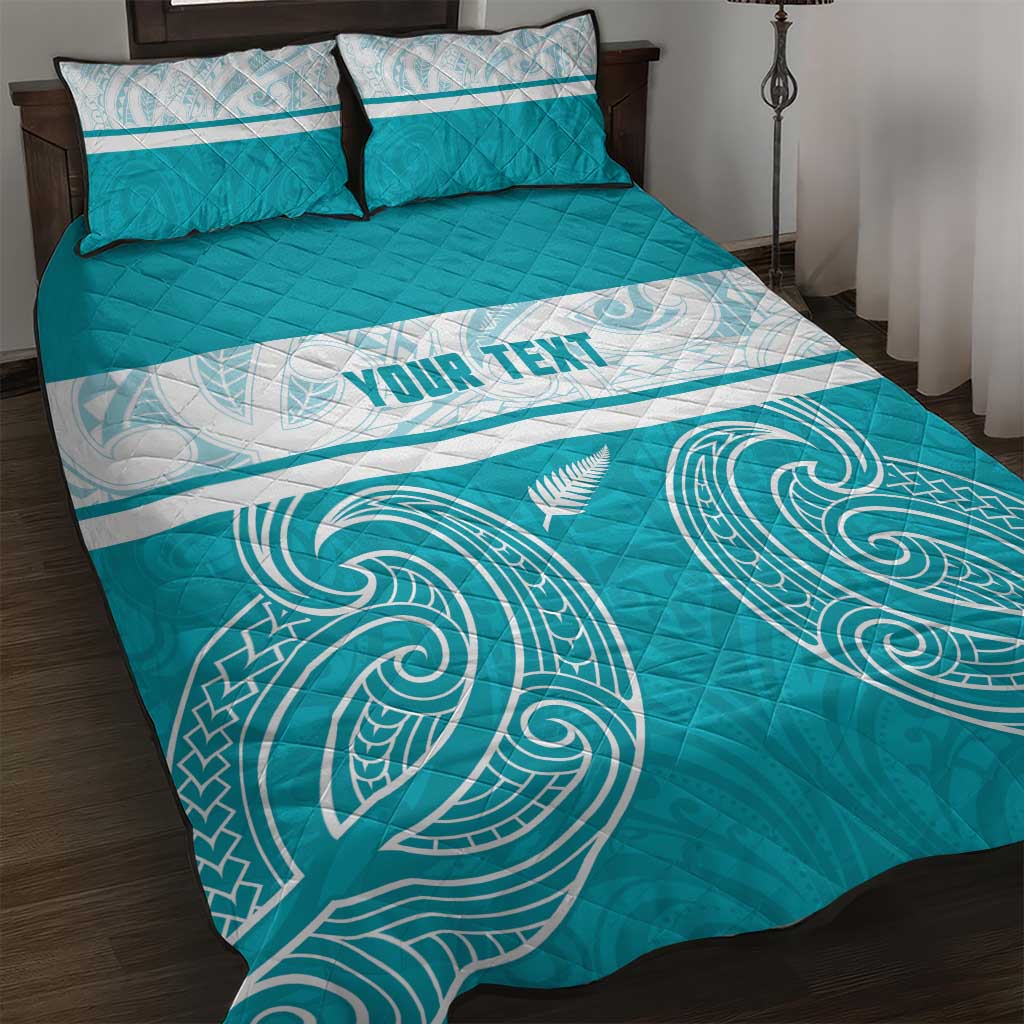 New Zealand Silver Fern Cricket Custom Quilt Bed Set Black Cap Teal Maori Pattern LT14 Teal - Polynesian Pride