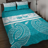 New Zealand Silver Fern Cricket Custom Quilt Bed Set Black Cap Teal Maori Pattern LT14 Teal - Polynesian Pride