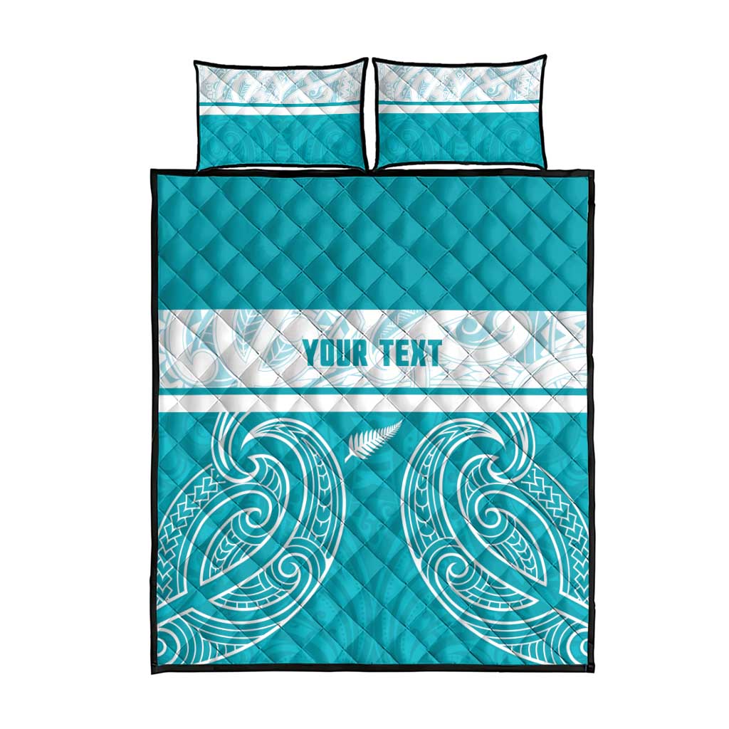 New Zealand Silver Fern Cricket Custom Quilt Bed Set Black Cap Teal Maori Pattern LT14 - Polynesian Pride