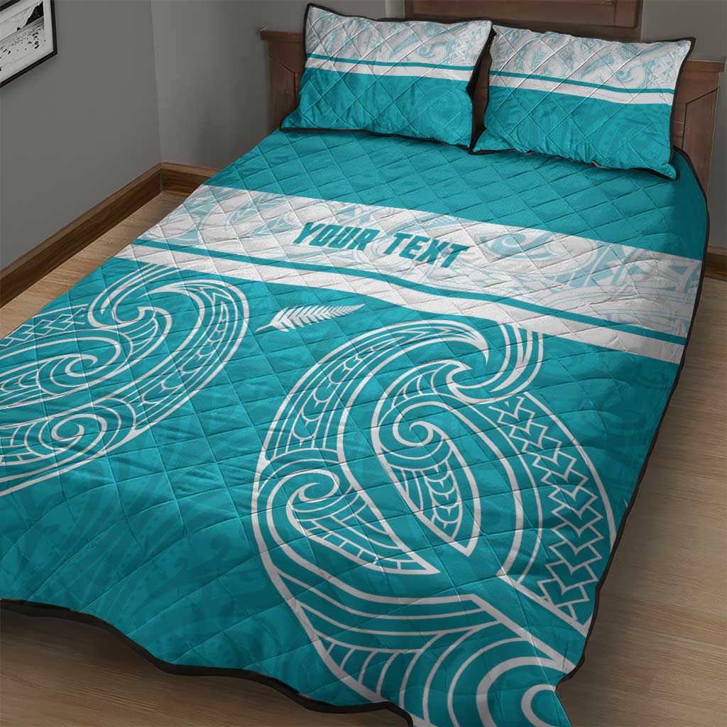 New Zealand Silver Fern Cricket Custom Quilt Bed Set Black Cap Teal Maori Pattern LT14 - Polynesian Pride