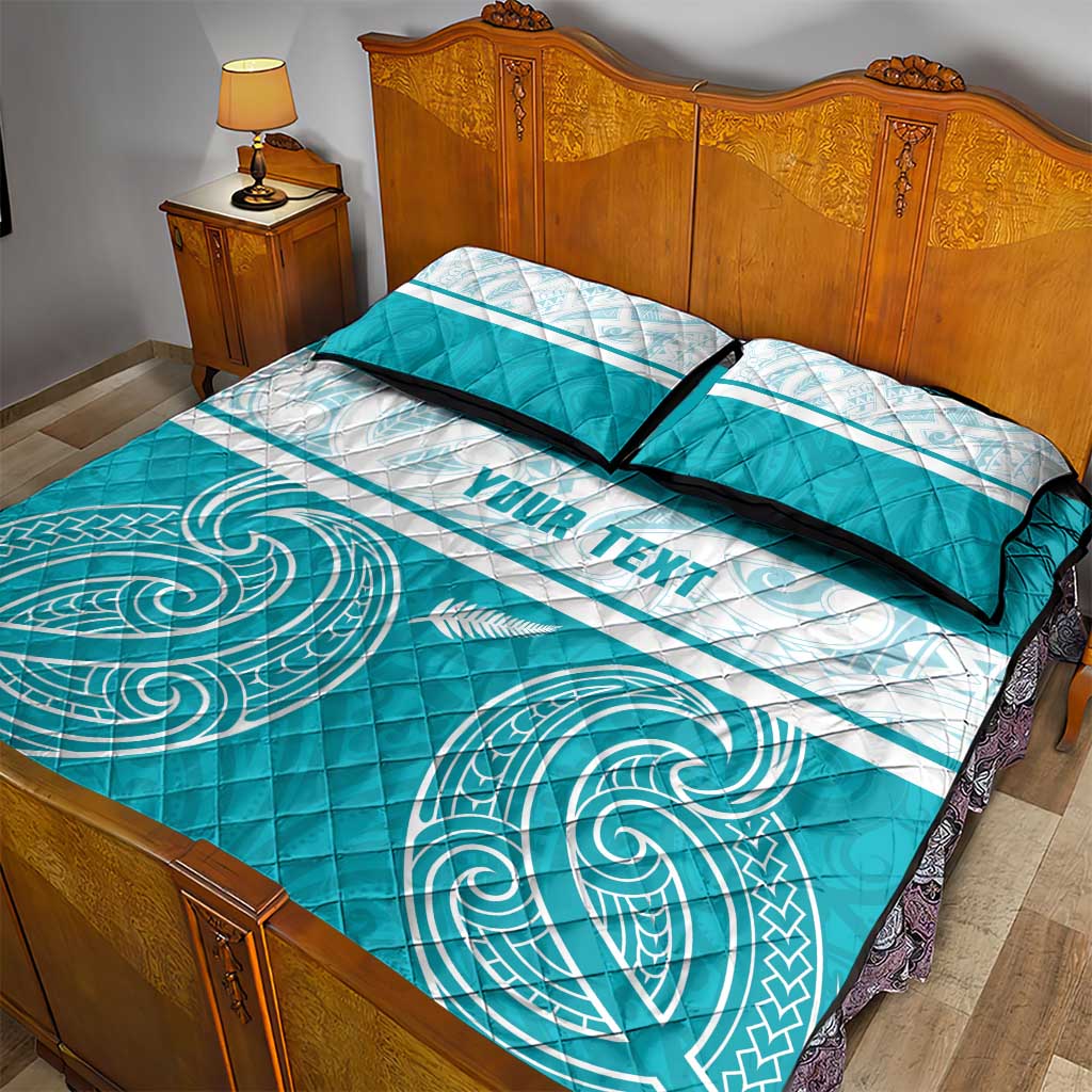 New Zealand Silver Fern Cricket Custom Quilt Bed Set Black Cap Teal Maori Pattern LT14 - Polynesian Pride