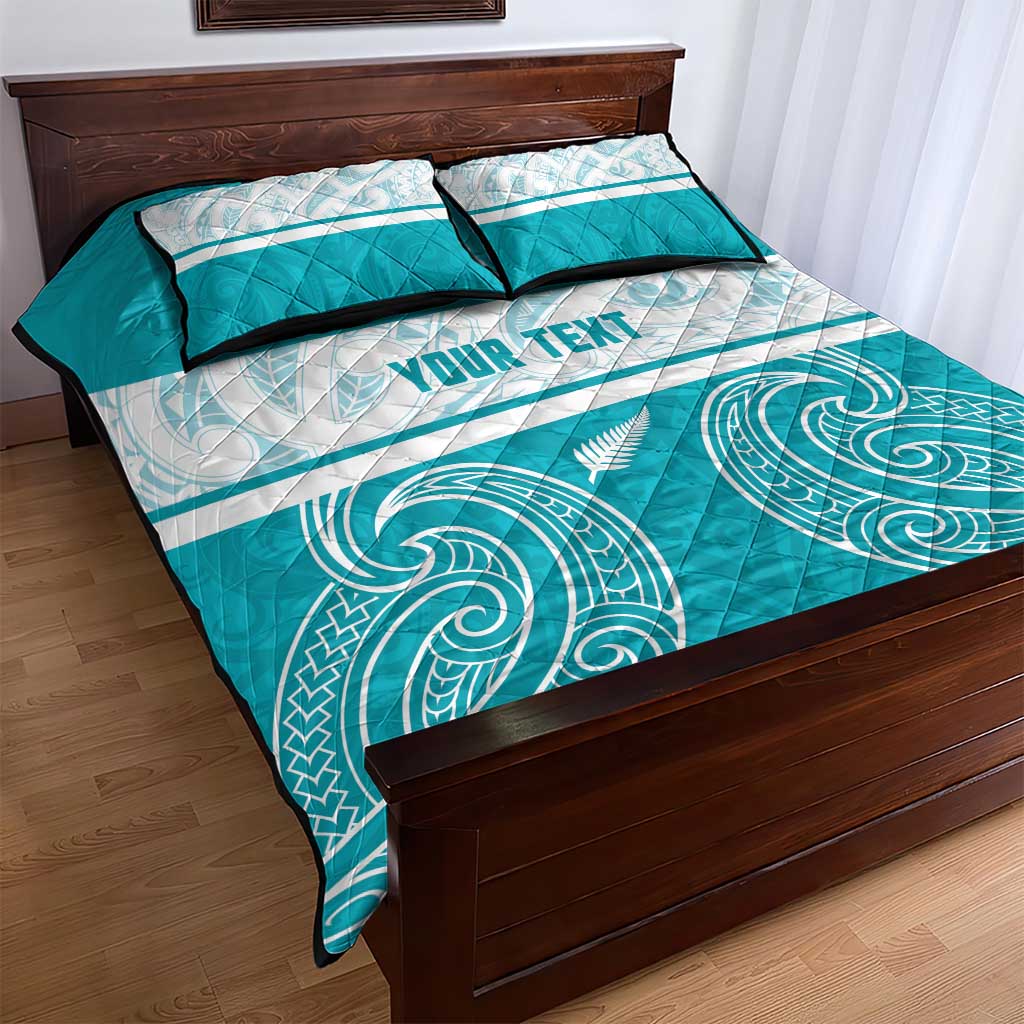 New Zealand Silver Fern Cricket Custom Quilt Bed Set Black Cap Teal Maori Pattern LT14 - Polynesian Pride