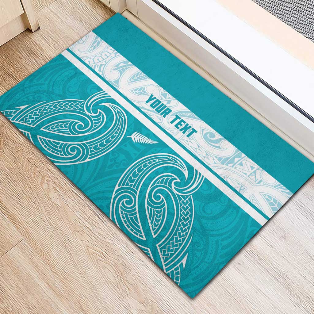 New Zealand Silver Fern Cricket Custom Rubber Doormat Black Cap Teal Maori Pattern LT14 - Polynesian Pride
