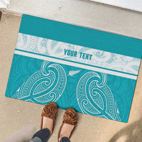 New Zealand Silver Fern Cricket Custom Rubber Doormat Black Cap Teal Maori Pattern LT14 - Polynesian Pride