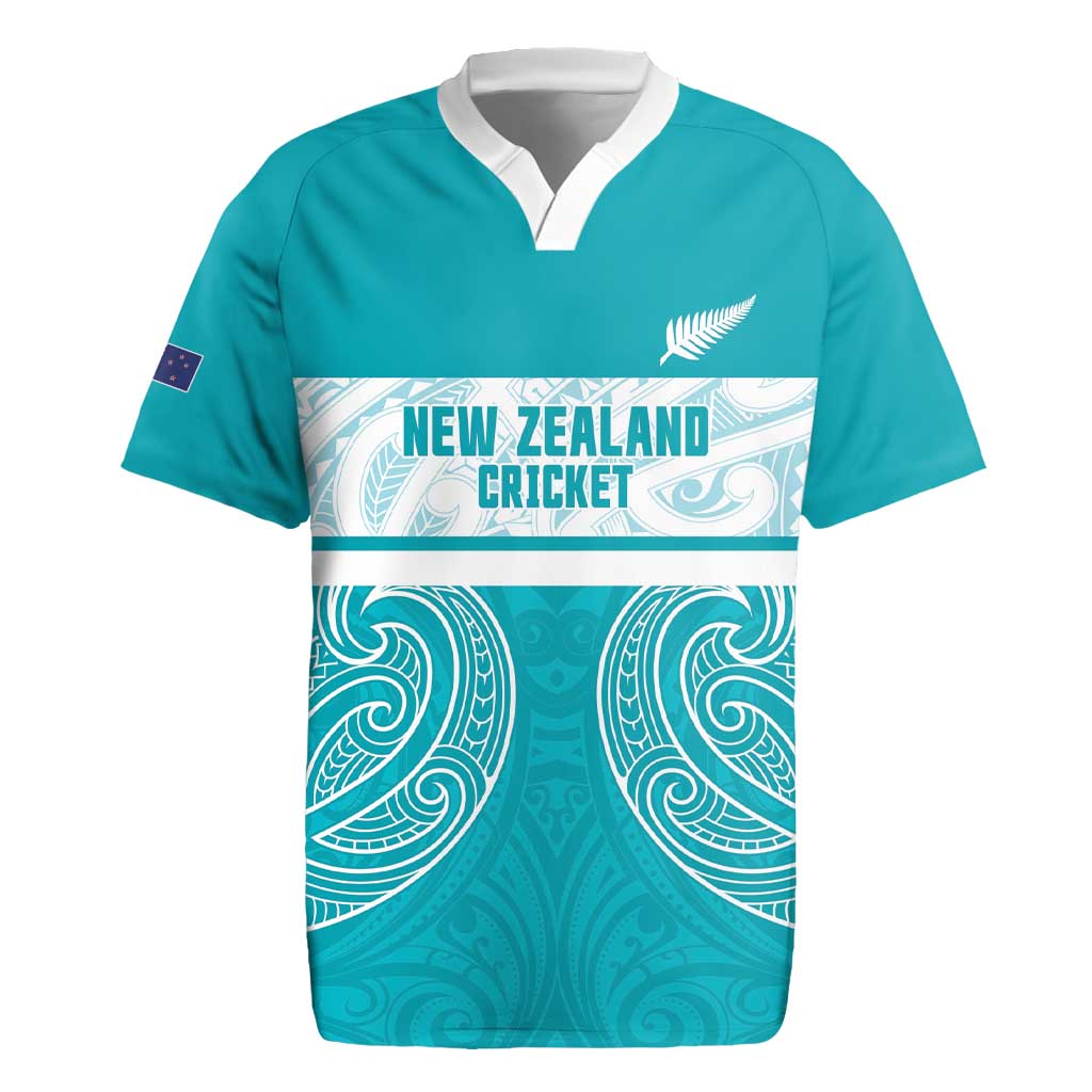New Zealand Silver Fern Cricket Custom Rugby Jersey Black Cap Teal Maori Pattern LT14 Teal - Polynesian Pride