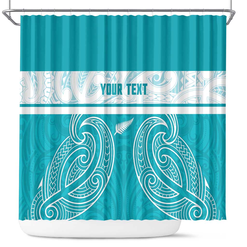 New Zealand Silver Fern Cricket Custom Shower Curtain Black Cap Teal Maori Pattern LT14 Teal - Polynesian Pride
