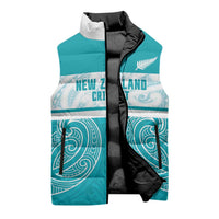New Zealand Silver Fern Cricket Custom Sleeveless Puffer Jacket Black Cap Teal Maori Pattern LT14 - Polynesian Pride