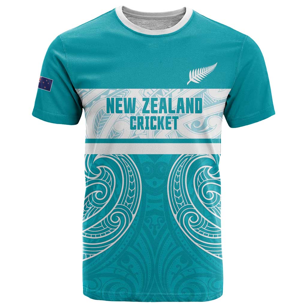 New Zealand Silver Fern Cricket Custom T Shirt Black Cap Teal Maori Pattern LT14 Teal - Polynesian Pride