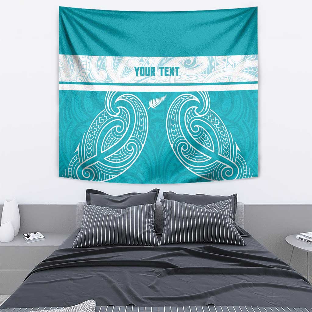 New Zealand Silver Fern Cricket Custom Tapestry Black Cap Teal Maori Pattern LT14 - Polynesian Pride