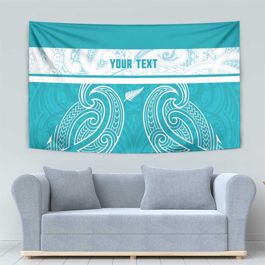 New Zealand Silver Fern Cricket Custom Tapestry Black Cap Teal Maori Pattern LT14 - Polynesian Pride