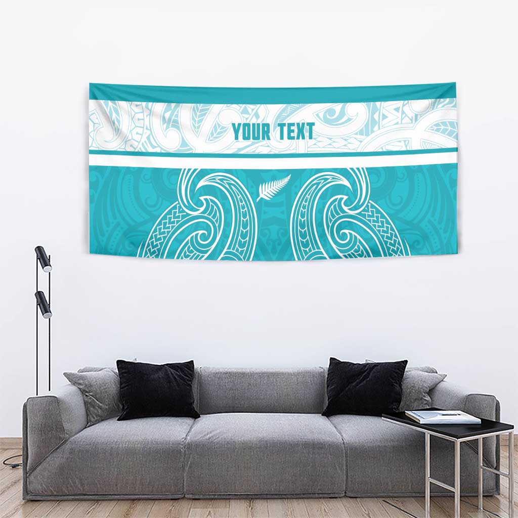 New Zealand Silver Fern Cricket Custom Tapestry Black Cap Teal Maori Pattern LT14 - Polynesian Pride