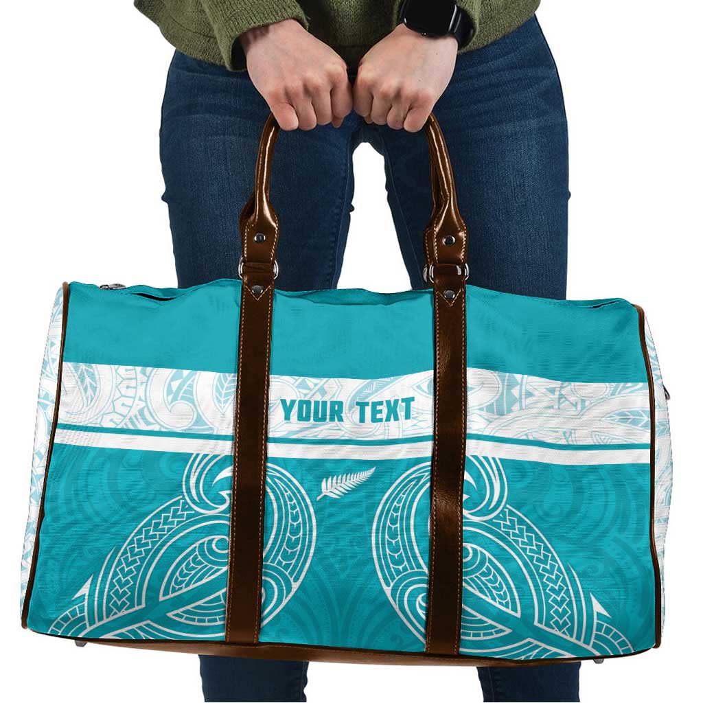 New Zealand Silver Fern Cricket Custom Travel Bag Black Cap Teal Maori Pattern LT14 Teal - Polynesian Pride
